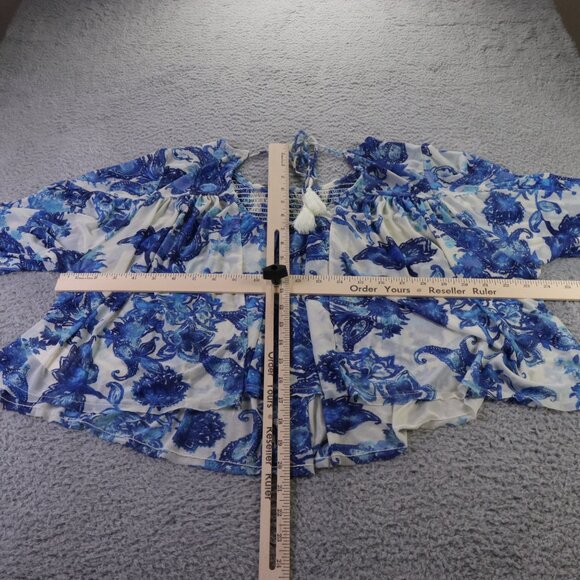 Free People Blouse Womens S Blue Floral Up For Anything Western Top Cropped Boho - Picture 7 of 10